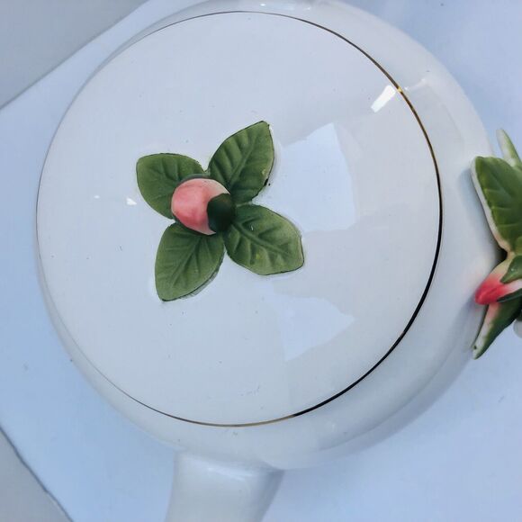 Teleflora Gift Peach Rose vintage Teapot Porcelain white with Gold Trim - Picture 4 of 9